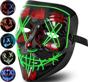 Adult LED Mask Halloween Costume - LED Halloween Mask Light Up Scary Halloween Costumes for Men and Women - 3 Light Modes Purge Halloween LED Mask Anonymous Kids Halloween Mask