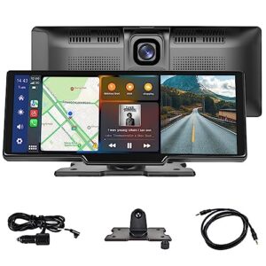 9.3Inch Portable Car Stereo with Dual Dash Cam Record Wireless Apple Carplay Android Auto 7-32V Podofo Touchscreen