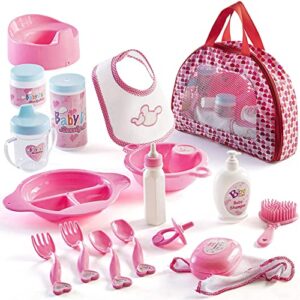Prextex 18-Piece Baby Doll Accessories Set with Carrying Case - Includes Bottle