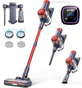 BuTure Cordless Vacuum Cleaner 450W/38Kpa Red Stick Vacuum Cleaner with Rechargeable Wall Mount