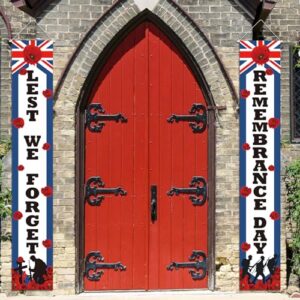 LANMOK Remembrance Day Porch Banner Lest We Forget Hanging Decoration Poppy Day Door Decor with REMEMBRANCE DAY LEST WE FORGET for War Heroes Remembrance Armistice Veterans Memorial Day