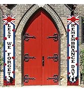 LANMOK Remembrance Day Porch Banner Lest We Forget Hanging Decoration Poppy Day Door Decor with R...