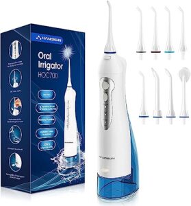 Hangsun Water Flosser Cordless Oral Irrigator Rechargeable Ultra Dental Water Jet HOC700 for Teeth Braces with Portable USB Charger 300ML Water Tank and 8 Jet Tips for Travel & Home Use