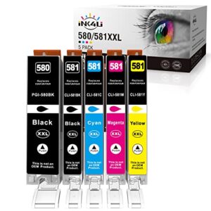5-Pack 580 581xxl Compatible Ink Cartridge Compatible for Canon 580 581 580XXL 581XXL for Pixma TS6350 TS6250 TS8250 TS6351 TS6251 TS705 TS8550 TS5150 TS6250 TS8500 TS8252 TS9150 TS9155 printers