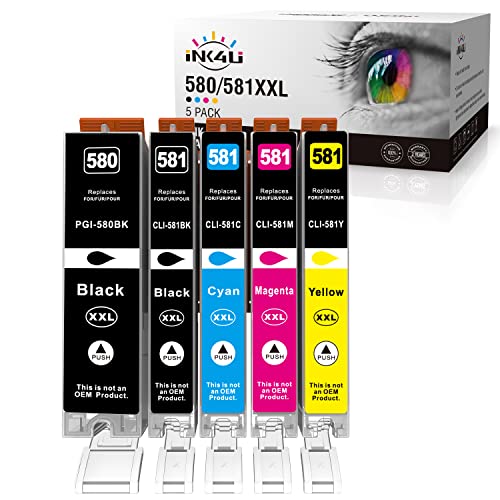 5-Pack 580 581xxl Compatible Ink Cartridge Compatible for Canon 580 581 580XXL 581XXL for Pixma TS6350 TS6250 TS8250 TS6351 TS6251 TS705 TS8550 TS5150 TS6250 TS8500 TS8252 TS9150 TS9155 printers