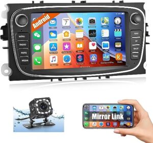 CAMECHO Android 10 Double Din Car Stereo with Sat Nav for Ford Focus C-Max S-Max Mondeo Kuga Galaxy 7 Inch Touch Screen Car Stereo with Backup Camera | Bluetooth | WiFi | FM/RDS | USB