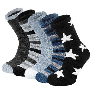 Chalier Cozy 5 Pairs Mens Fluffy Socks Winter Thick Thermal Sock Warm Home Slipper Bed Socks - Gifts for Men Wome