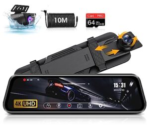 【2023 Newest】4K Mirror Dash Cam Front and Rear with 10" IPS Full Touch Screen