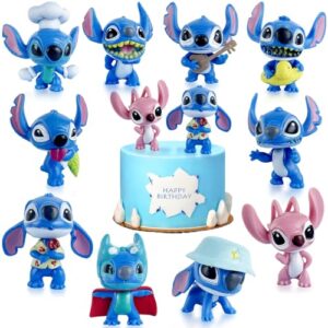 10Pcs Stitch Cake Topper Set Birthday Decorations for Girls Boys Bluey Cake Decorations Stitch Party Decorations Happy Birthday Party Supplies Mini Blue Figurine Toys Theme Party Supplies Decoratio