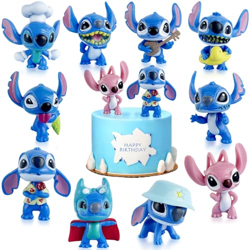 10Pcs Stitch Cake Topper Set Birthday Decorations for Girls Boys Bluey Cake Decorations Stitch Party Decorations Happy Birthday Party Supplies Mini Blue Figurine Toys Theme Party Supplies Decoratio