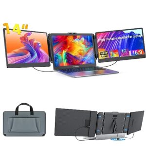 Kwumsy Triple Portable Monitor For Laptop-14"FHD 1080P Triple Dual Screen Monitor For Laptop