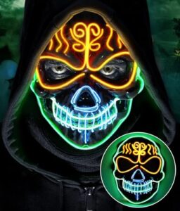 Jojoin Halloween Mask- Halloween Light Up Scary Masks - LED Flashing Rave Mask 3 Colors & 3 Modes Halloween Masks Gift Toys for Kids Adults Men Wome