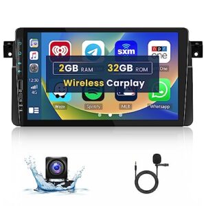 2+32G Hikity Android Double Din Car Stereo for BMW E46 1999 2000 2001 2002 2003 2004 2005 with Wireless Carplay Android Auto Mirror Link 9" Touchscreen Car Radio FM RDS BT GPS WiFi USB HiFi SWC Cam