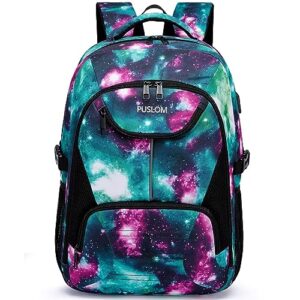 PUSLOM School Backpack School Bags for Girls Boys Teens Galaxy Backpack Unisex Lightweight 30L College Rucksack Daypack with USB Charging Port Water Resistant School Rucksack Fits 17.3 Inch Laptop