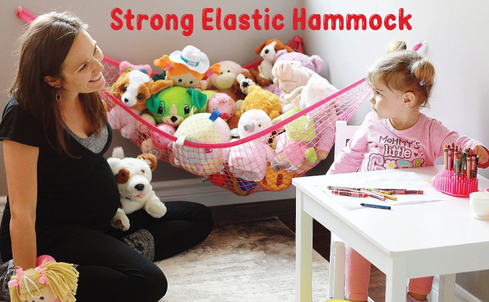 playful room, cuddly toy hammock, soft bear holder, kids playtime organizer, fun stuffed animal net