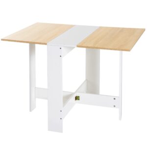 HOMCOM Particle Board Wooden Folding Dining Table Modern PC Workstation Space Saving 103L x 76W x 73.5H cm Oak & White