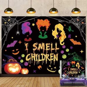 Halloween I Smell Children Backdrop 5x3FT Witch Sisters Horror Spider Web Bat Photography Background for Kids Halloween Party Decorations Halloween Witch Theme Photo Props