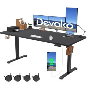 Devoko 180x80cm Electric Standing Desk with USB Charging Height Adjustable Desk with 3 Memory Setting Adjustable Desk with Time Reminder Sit Stand Desk with Lock Setting Electric Desk
