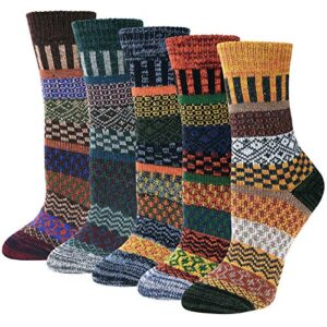 Justay Comf 5pairs Women Socks Merino Wool Winter Thermal Soft Classic Chunky Socks for Ladies Breathable Premium Hiking Socks Sweat-wicking