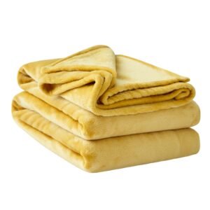 Aisbo Fleece Throw Blanket Yellow - Versatile Soft Warm King Size Blanket Fluffy Extra Large Throws for Bed