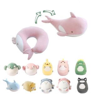 JOYRAVO 2-in-1 Travel Pillow for Kids - Soft and Adorable Animals Plushie That Converts into a U-Shaped Neck Pillow for Ultimate Comfort During Airplane