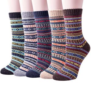 Chalier Finery 5 Pack Womens Socks Wool Thermal Warm Knitting Ladies Socks for Winter SIZE UK 4-8