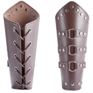 GORGECRAFT 2 PCS Buckle Leather Gauntlet Wristband Medieval Bracers Wrist Guards Adjustable Coffee Faux Arm Guard Belt Wide Steampunk Arm Armor Cuff Guard Costume for Halloween Men Wome