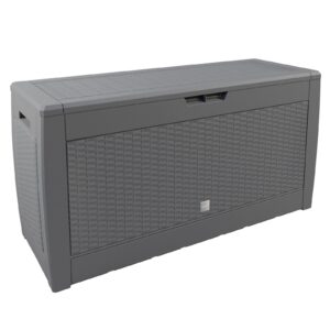 CASARIA Garden Storage Box Chest | 310 Litre Capacity | Hinged Lid | Handles & Wheels | Rattan Look | Outdoor Cushion Box | Weather-Resistant | 119 x 48 x 60 cm | Grey