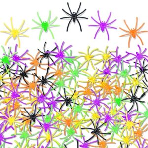 obqo 100 Pieces Halloween Realistic Plastic Spiders 5 Colors Small Spider Toys Black Fake Spiders Prank Props for Halloween Home and Party Decorations