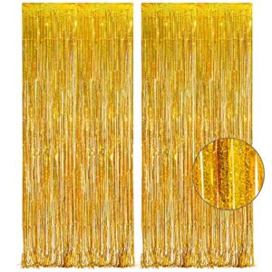 Gold Fringe Curtain Tinsel Backdrop - GREATRIL Foil Fringe Curtain Party Decor Streamers for Birthday Christmas New Year Graduation Theme Thanksgiving Party Decorations Pack of 2
