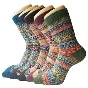 Chalier Finery 5 Pairs Womens Socks Thermal Winter Warm Knitting Women Wool Socks