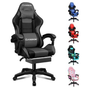 ELFORDSON Gaming Chair with XL Lumbar Cushion Headrest Footrest