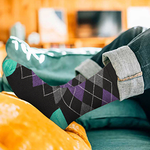 men's socks work dress smart cotton design pattern argyle black bright stripe 9-11 socks