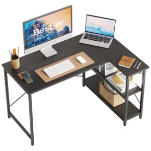 Bestier L Shaped Desk Small Corner Desk with Shelves 120CM Reversible Computer Desk Writing Table with Bookshelf for Home Office Small Space
