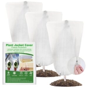 3 Packs 80*120cm Plant Protection Fleece Cover Warming Fleece Jacket Anti Frost with Zip and Drawstring Reusable Horticultural Fleece Jacket for Outdoor and Indoor Garden Fleece Bags in Winter(White)