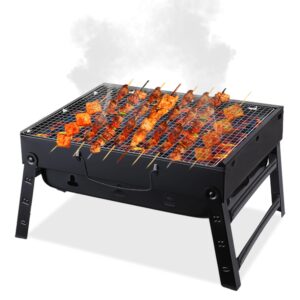 Albert Austin Portable Charcoal BBQ Grill Small Camping Barbecue with Vent Design Easy to Clean Stainless Steel Folding BBQ Travel Barbecue Grill Tabletop Barbeque for Outdoor Picnic Camping Festivals
