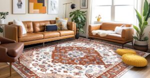 amcheer Vintage Washable Rugs for Living Room - Classic Soft Faux Short Pile Area Rugs for Bedroom Dining Room Traditional Carpet for Office Non Slip Non Shedding Large Orange Rug