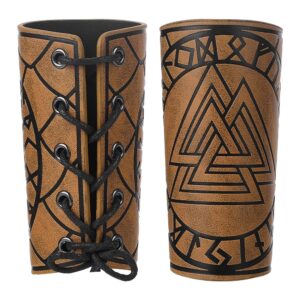 GORGECRAFT 2PCS Leather Arm Guards Medieval Leather Archery Buckle Bracers Nordic 24 Viking Runes Odin's Symbol Valknut Pattern Knight Cosplay Leather Arm Armor Cuff for Halloween Adult