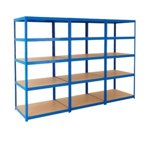 BiGDUG Heavy Duty Garage Shelving Unit 3 Bay - 179x90x60 cm - 200kg Per Shelf (1000kg Per Bay) - 3x Blue Storage Shelves - 5 Tier Shed Shelving
