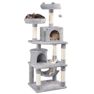 Yaheetech 158cm Cat Tree Multi Level Cat Scratching Posts with Condos/Perches/Hammock Tall Cat Climbing Tower
