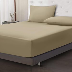 Moonlight Bedding Fitted Sheet 40 Cm Extra Deep Pocket Bed Sheets 16 inch Ultra Soft Bottom Sheet Brushed Microfiber Breathable Shrinkage and Fade Resistant (Beige