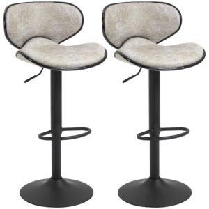 HOMCOM Bar Stool Set of 2 PU Leather Adjustable Height Armless Chairs with Swivel Seat