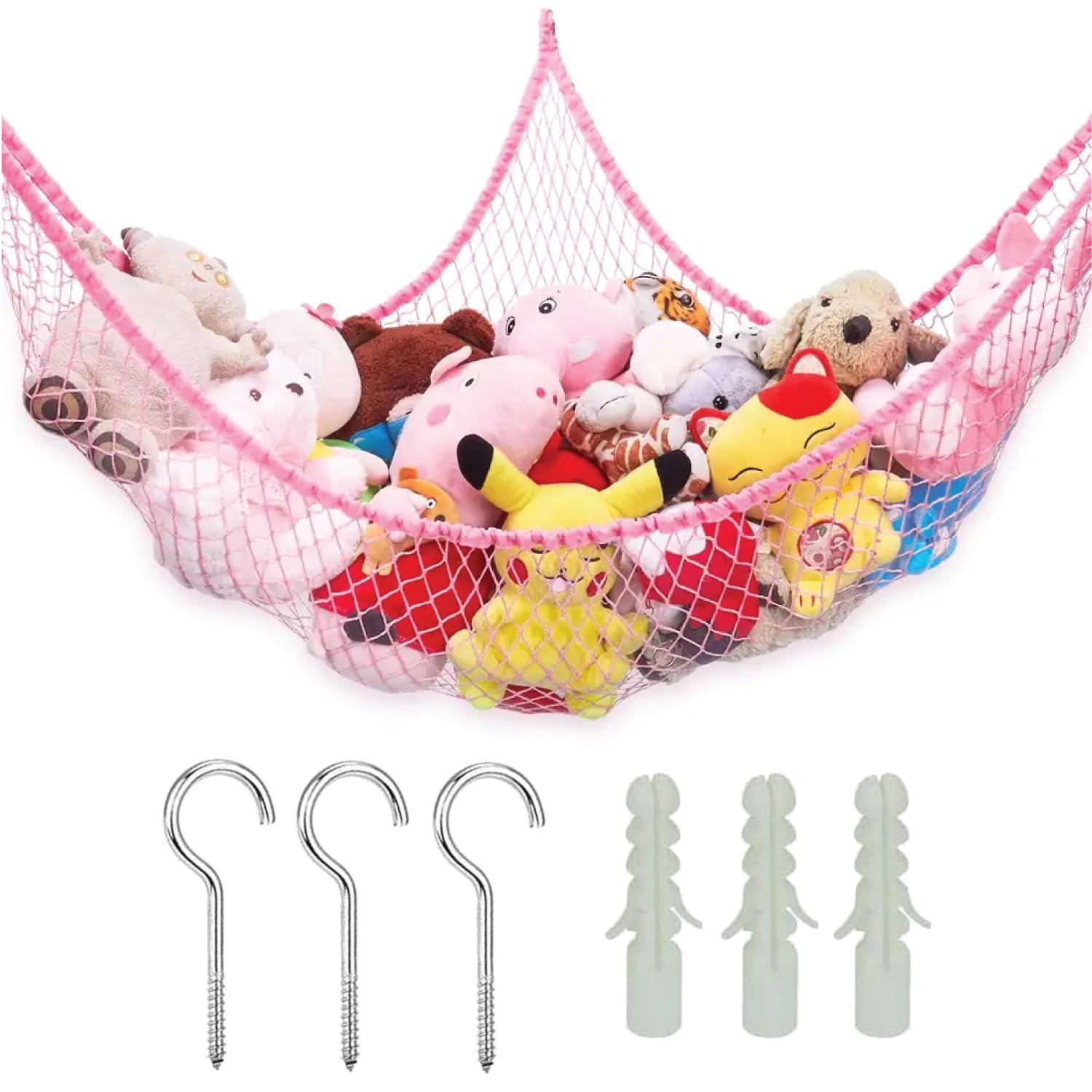 Red Teddy Hammock - Rip-Resistant Stuffed Toys Organizer Teddy Storage Mesh Net with Anchors and Hooks - Nursery Storage Toy Hammock for Stuffed Animals (1