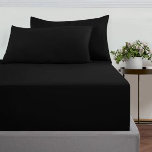 Imperial Rooms Single Fitted Sheet Extra Deep Bed Sheets 40 Cm - Brushed Microfiber Easy Care Soft Fitted Bed Sheet Shrinkage and Fade Resistant (Black)