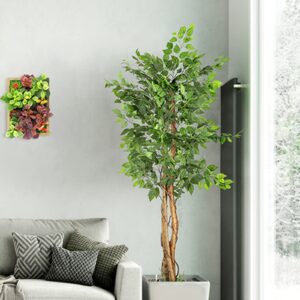 YOLEO 6FT Artificial Ficus Silk Tree Fake Ficus Tree with Lifelike Leaves Faux Plant for Living Room Bedroom Balcony Corner Office Deco