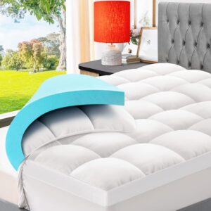 ELEMUSE Memory Foam Mattress Topper with Fluffy Pillow Top Cover