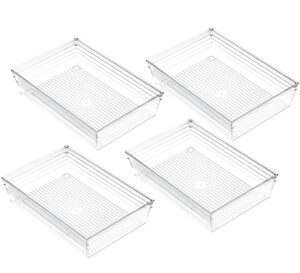 4 Pcs Clear Plastic Drawer Organiser Trays Desk Versatile Kitchen Drawer Organiser Storage Tray for Makeup Bedroom Office, Wide Size.