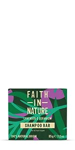 Faith In Nature Lavender and Geranium Vegan & Cruelty Free Shampoo Bar, 85g