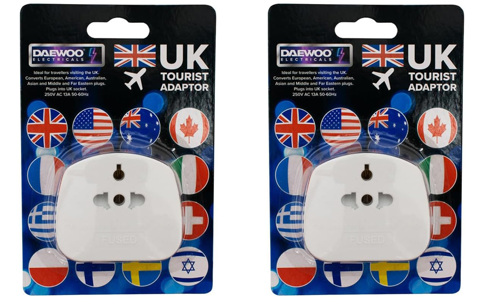 2 Pcs UK Tourist Travel Plug Adapter