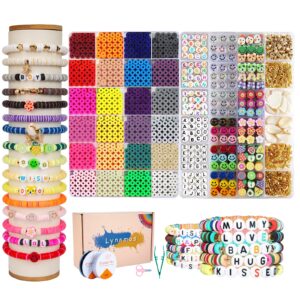Lynnmos Clay Beads Bracelet Making Kit - 7200 Pcs Bracelet Making Kits for Girls - Jewellery Making Kit - Kids Girls Bracelet Making Kit with Flat Round Spacer Heishi Beads - Charm Bracelet Se